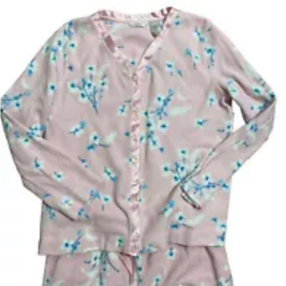 Adonna Pink Floral Fleece Pajama Pants Set Sz Medium